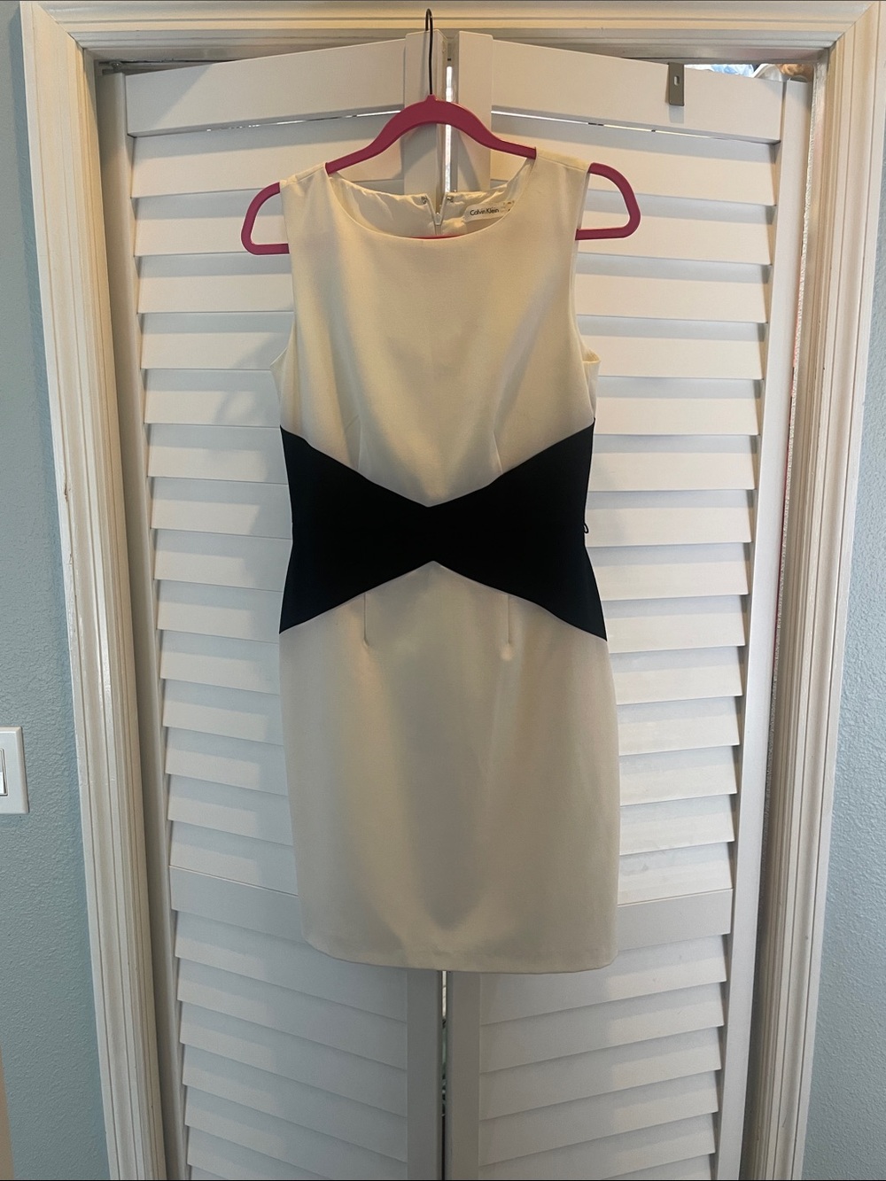 Calvin Klein Cream Mini Dress with Black Waistband Detail